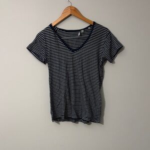 Vince Navy and White Striped V-Neck Tee
